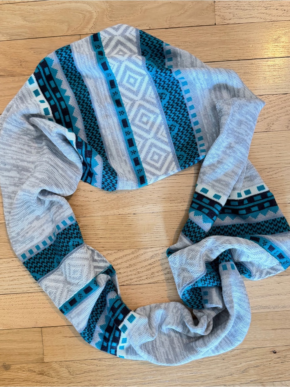 Smartwool Grey and Teal Patterned Wool Infinity Scarf